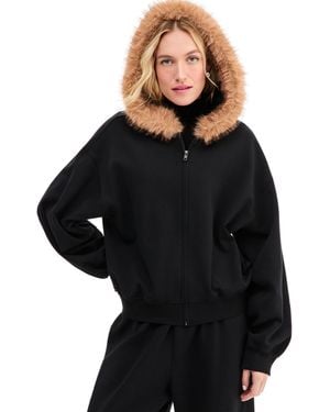 BarIII Full-zip Faux Fur Trim Scuba Hoodie - Black
