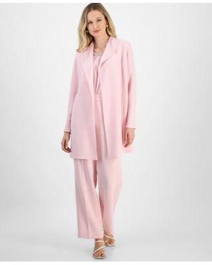 Kasper Beaded Neck Top Pull On Pants Draped Jacket - Pink