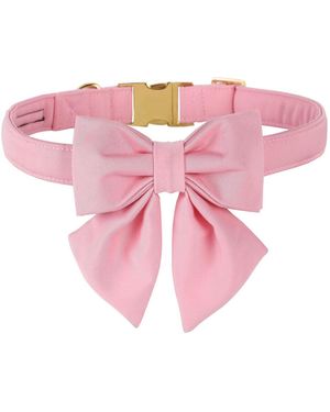 Aronkl Plaid Collar With Checkered Bowtie Adjustable Breakaway Collars For All Breeds Comfortable Cotton Birthday Gift - Pink