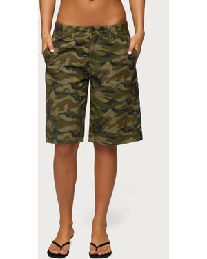 Edikted Camo Denim Low Rise Bermuda Shorts - Green