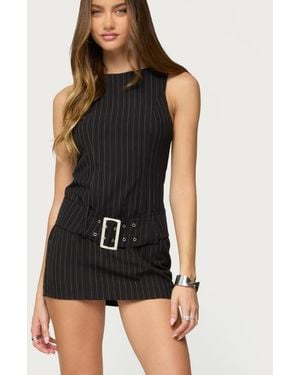 Edikted Sharone Belted Pinstripe Romper - Black