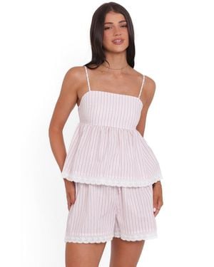 Petal & Pup Bridie Square-neck Stripe Top And Shorts - White