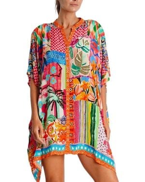 La Moda Clothing Short Sleeve Mini Kaftan Dress - Red