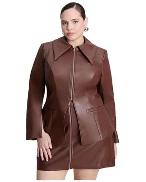 Eloquii Plus Size Faux Leather Split Hem Jacket - Brown