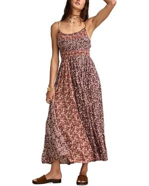 Lucky Brand Floral Print Smocked Midi Dress - Red