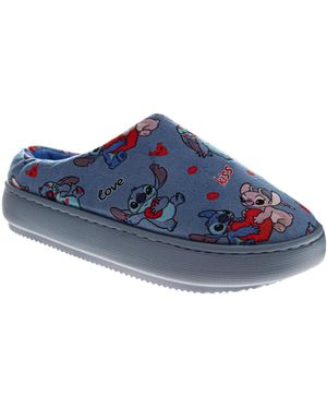 Disney Stitch And Angel Slippers Cozy And Fun House Shoes - Blue