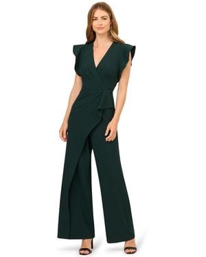 Adrianna Papell Crepe Overlay V-neck Jumpsuit - Green