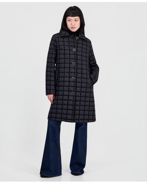 Cece Long Windowpane Quilted Coat - Blue