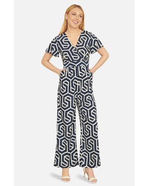 Yumi' Sculpting Wrap Wide Leg Maxi Jumpsuit - Blue