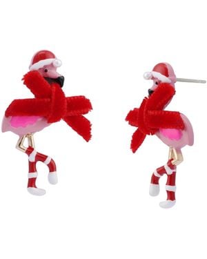Betsey Johnson Faux Cultivated Pearl Santa Baby Flamingo Earrings - Red
