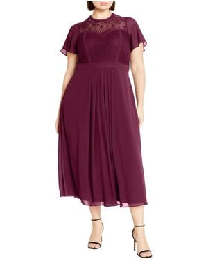 City Chic Plus Size Lace Niki Dress - Purple