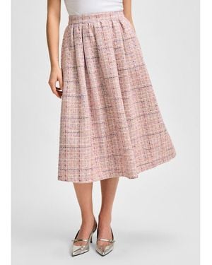 Isaac Mizrahi New York Tweed Midi Tea Skirt - Pink