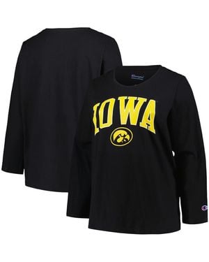 Profile Iowa Hawkeyes Plus Size Arch Over Logo Scoop Neck Long Sleeve T-shirt - Black