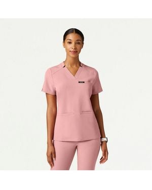 Jaanuu Helia 3-pocket Slim Notched V-neck Scrub Top - Pink
