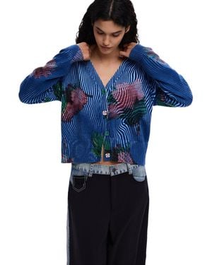 Desigual Floral Cardigan Sweater - Blue