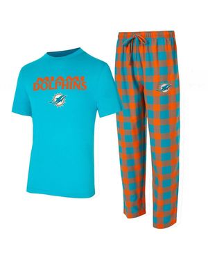 Concepts Sport 2-piece Aqua/orange Miami Dolphins Big Tall Avondale T-shirt And Flannel Pants Sleep Set - Blue