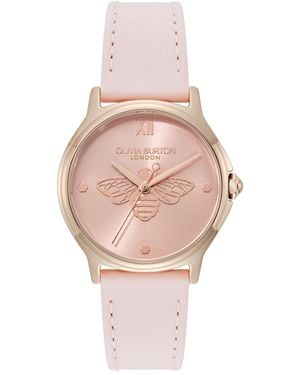 Olivia Burton Ob Classic Bee Prim Leather Strap Watch - Pink