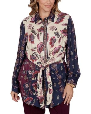 Ruby Rd. Plus Size Wov Garden Floral-print Long-sleeve Blouse - Red