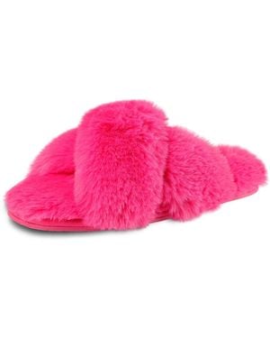 Jessica Simpson Extra Soft High Plush Cross Band Slide Slippers - Pink