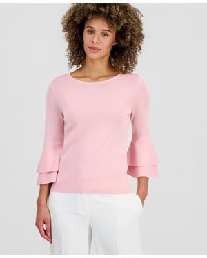 Kasper Scoop-neck Flare-sleeve Sweater - Pink