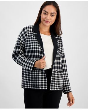 Anne Klein Essentials Petite Notched-lapel Plaid Blazer - Black