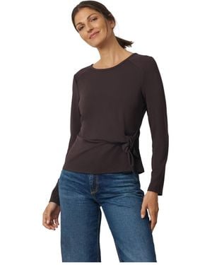 Cable & Gauge Side-tie Long-sleeve Crewneck Knit Top - Blue