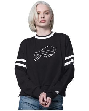 Starter Black Buffalo Bills Rally Drop Shoulder Cropped Sweatshirt - Blue