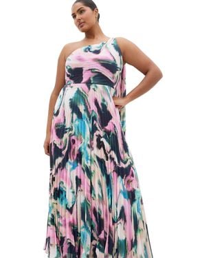 City Chic Plus Size Eloura One-shoulder -print A-line Maxi Dress - Blue