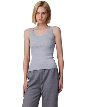 Jennie Liu Scoop Neck Tank Top | 75% Merino Wool 25% Silk Ultra-soft Layering Essential | Natrual Moisture Wicking Sweater - Blue