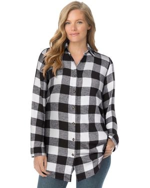 Woman Within Plus Size Classic Flannel Shirt - Gray