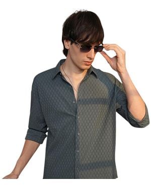 Campus Sutra Charcoal Honeycomb-textured Oversized Shirt - Gray