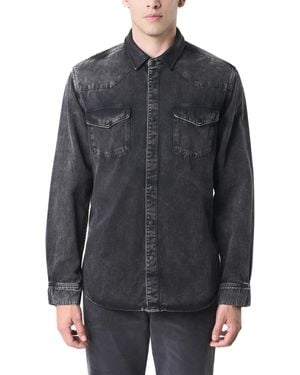 Velez Long-sleeve Cotton Overshirt With Denim And Leather Shirts - Black