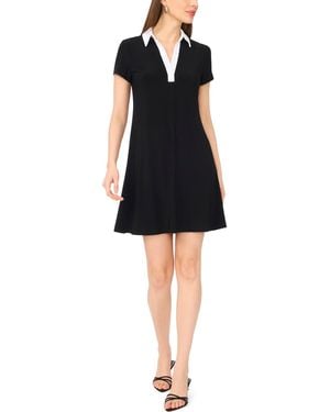 Msk Petite Spread-collar Short-sleeve Shift Dress - Black