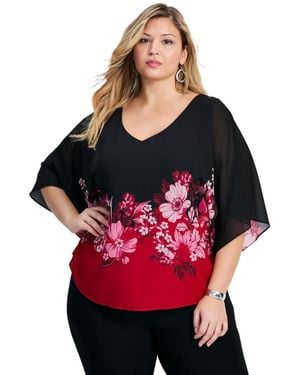 Avenue Plus Size Love Story Overlay Blouse - Red