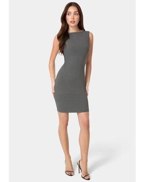 Bebe Ribbed Boatneck Mini Dress - Gray