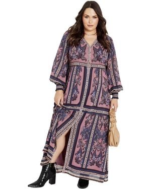 Avenue Plus Size Serene Placement Sleeved Maxi Dress - Purple