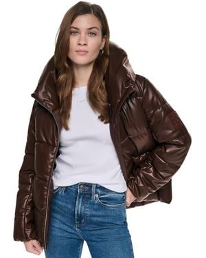 DKNY Quilted Puffer W/ Drama Collar Jacket - Brown