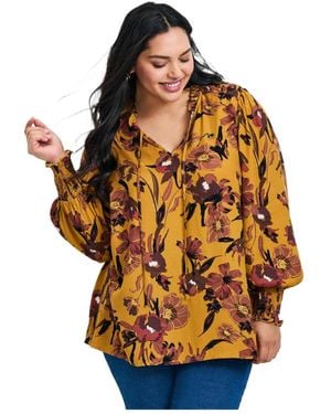 Avenue Plus Size Abby Blouson Sleeve Blouse - Orange