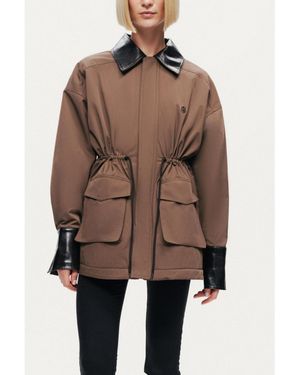 Nocturne Contrast Collar Utility Jacket - Brown