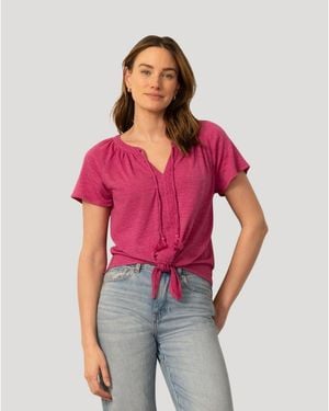 Cable & Gauge Embroidered Split Neck Tie Top