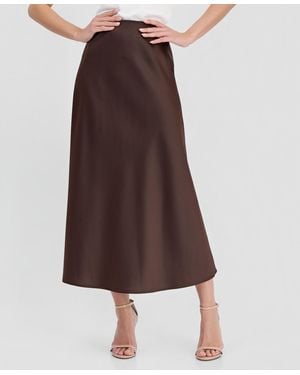 Anne Klein Satin Pull-on Flared Skirt - Brown