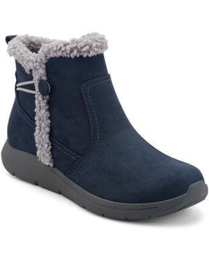 Easy Spirit Glace Cozy Sherpa-trimmed Zipper Ankle Booties - Blue