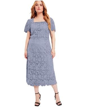 June + Vie June + Vie Plus Size Square-neck Lace Dress - Blue