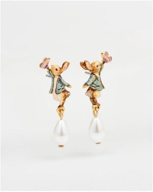Fable England Peter Rabbit Butterfly Pearl Drop Earrings - Metallic