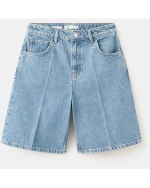 Mango High-waist Straight-fit Denim Shorts - Blue