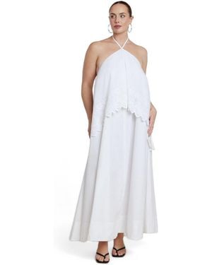 Eloquii Plus Size Embroidered Eyelet Halter Maxi Dress - White