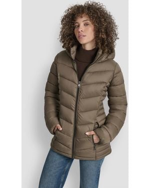 DKNY Chevron-quilted Full-zip Puffer Jacket - Brown