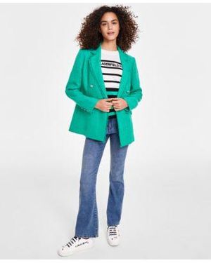 Karl Lagerfeld Tweed Blazer Striped Sweater Denim Sailor Pants - Blue