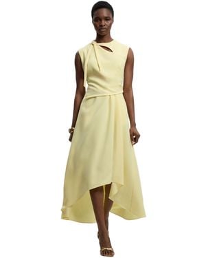 Karen Millen Tailored Drape Neck Midi Dress - Yellow
