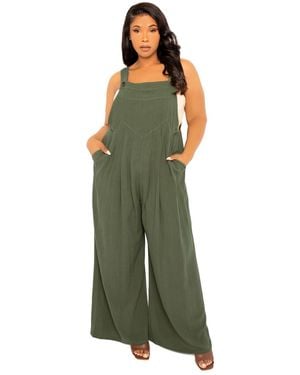 Buxom Couture Plus Size Wide Leg Linen Jumpsuit - Green